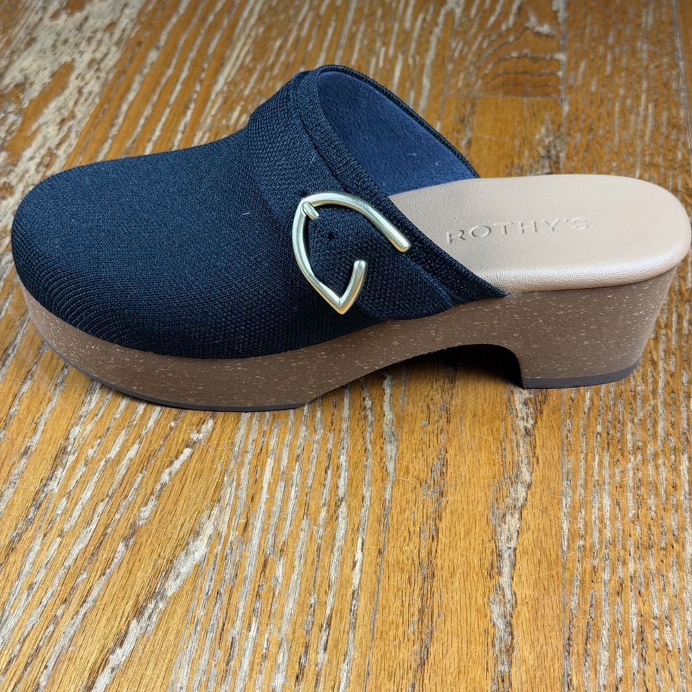 Rothys The Clog Black Night Platform Buckle Knit Slip On Shoes Womens 7
